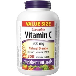 Webber Naturals Vitamin C Chewbale 500 mg, 300 Orange Flavour Tablets