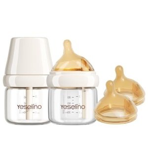 Natural Nursing Glass Baby Bottle - with Anti-Colic Vent System - BPA-Free